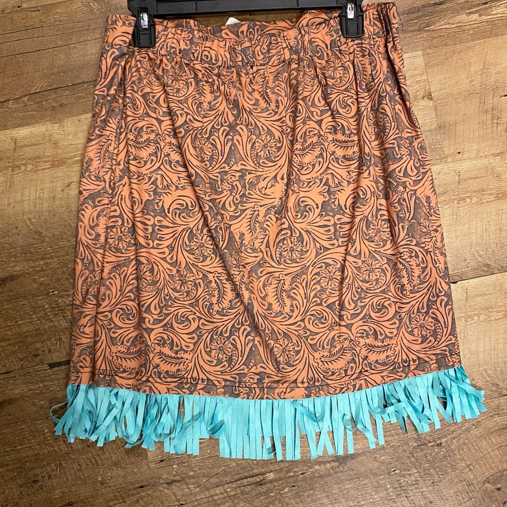 New Large Crazy Train Tooled Turquoise fringe skirt